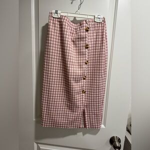 Women's Pink Houndstooth Button-Front Pencil Skirt
